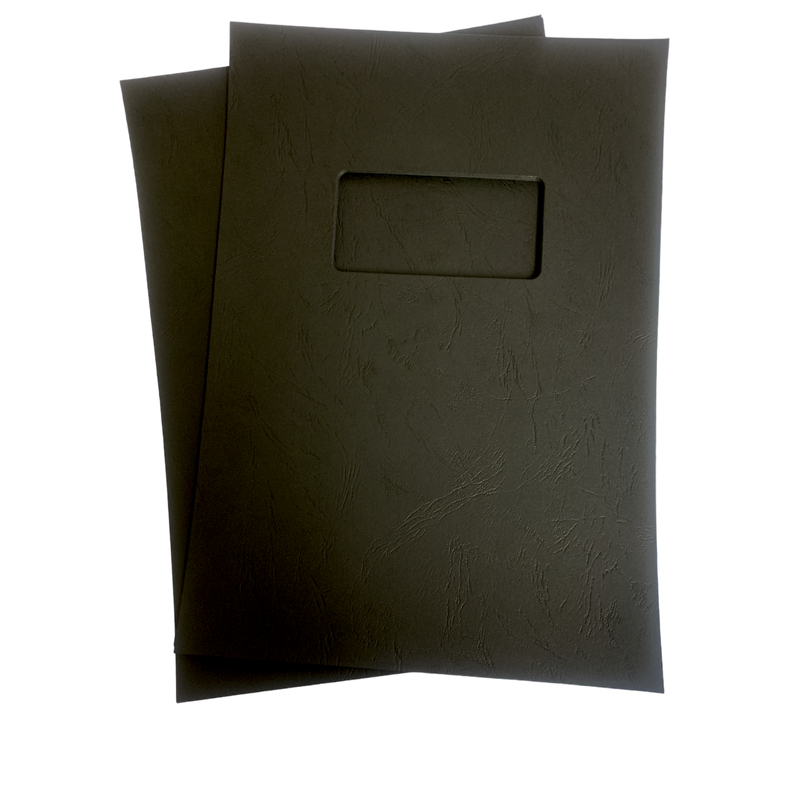 Load image into Gallery viewer, A4 Black Leathergrain Embossed Binding Covers Window Cut-out & Plain 230gsm (1000)