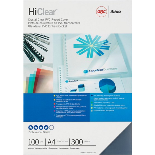 Branded GBC HiClear PVC 300Micron Rigid Clear Binding Report Sheets (100) CE013080E