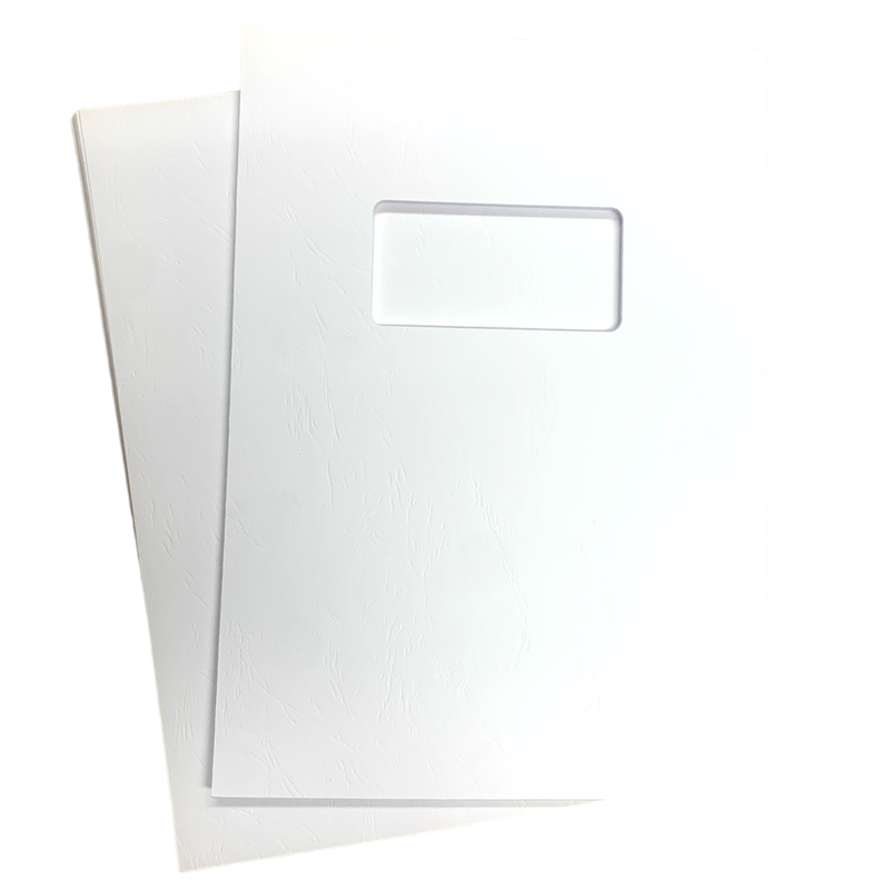 Load image into Gallery viewer, A4 White Leathergrain Binding Covers With Window Cut-Out &amp; Plain 230gsm (200)
