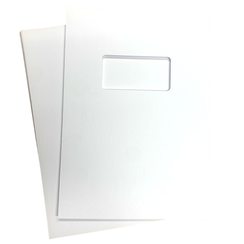 Load image into Gallery viewer, A4 White Leathergrain Binding Covers With Window Cut-Out &amp; Plain 250gsm (500)
