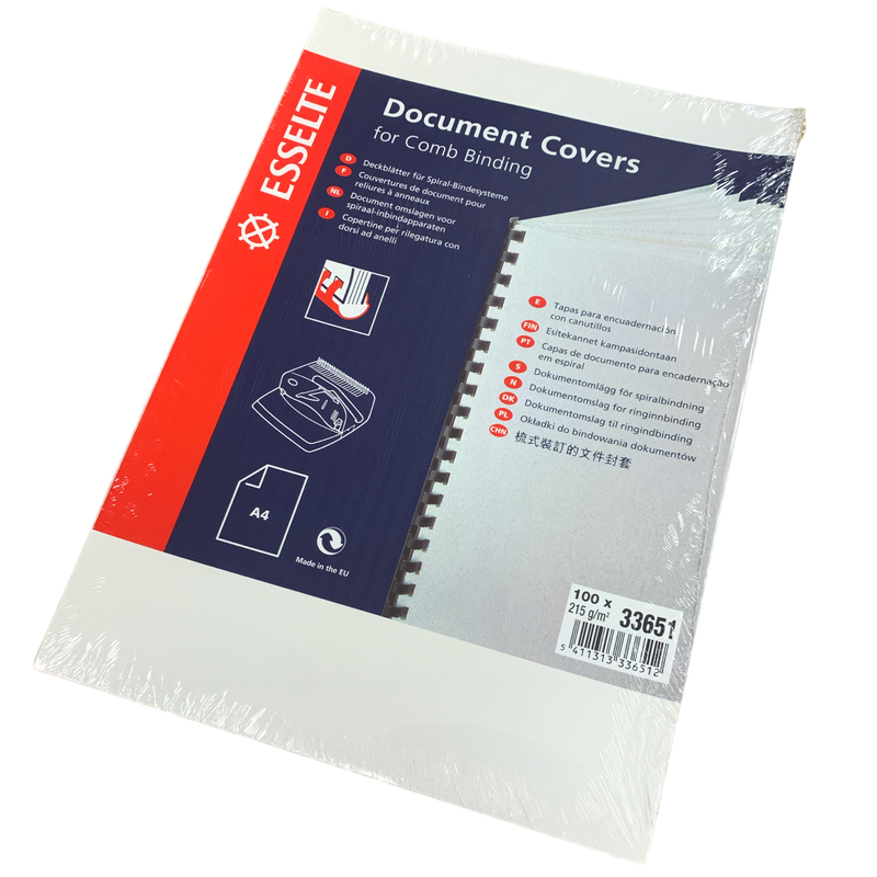 Load image into Gallery viewer, Esselte A4 Gloss White Printable Binding Document Covers 215gsm (100) - 33651
