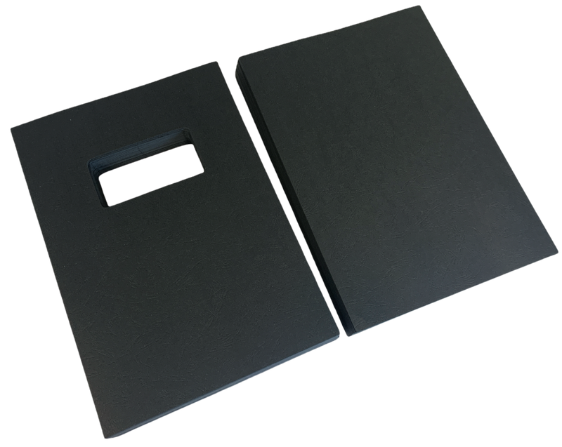 Load image into Gallery viewer, A4 Black Leathergrain Embossed Binding Covers Window Cut-out &amp; Plain 230gsm (1000)
