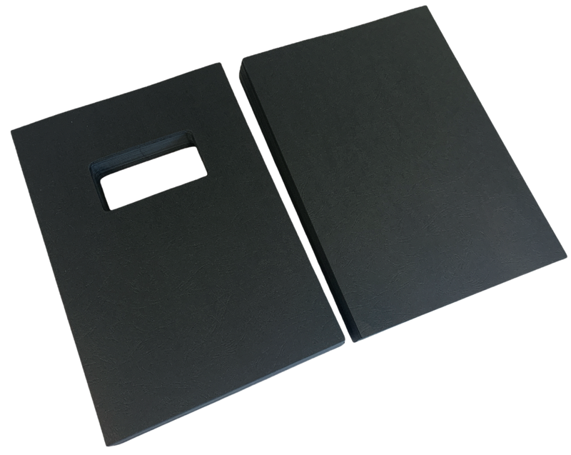 Load image into Gallery viewer, A4 Black Leathergrain Embossed Binding Covers Window Cut-out & Plain 230gsm (1000)