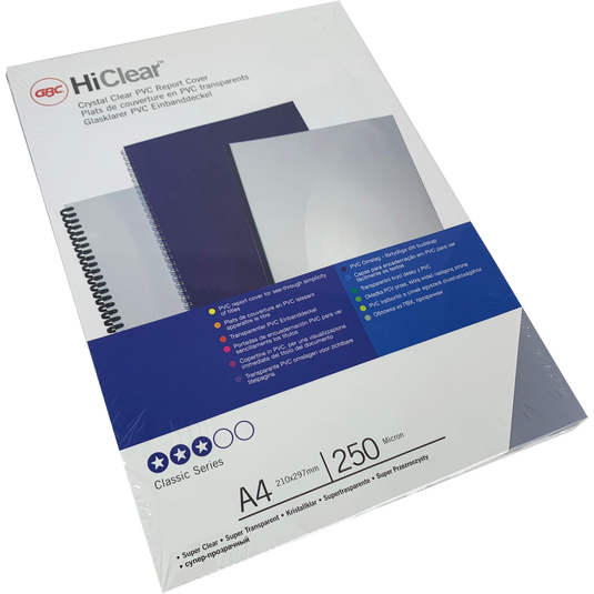 Branded GBC HiClear PVC 250Mic Super-Clear Binding Covers (1000)