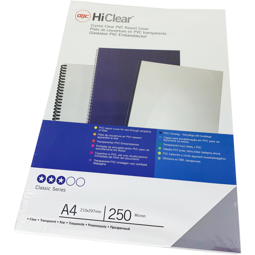 Branded GBC HiClear PVC 250Micron Clear Binding Cover Sheets (50) - 41605E