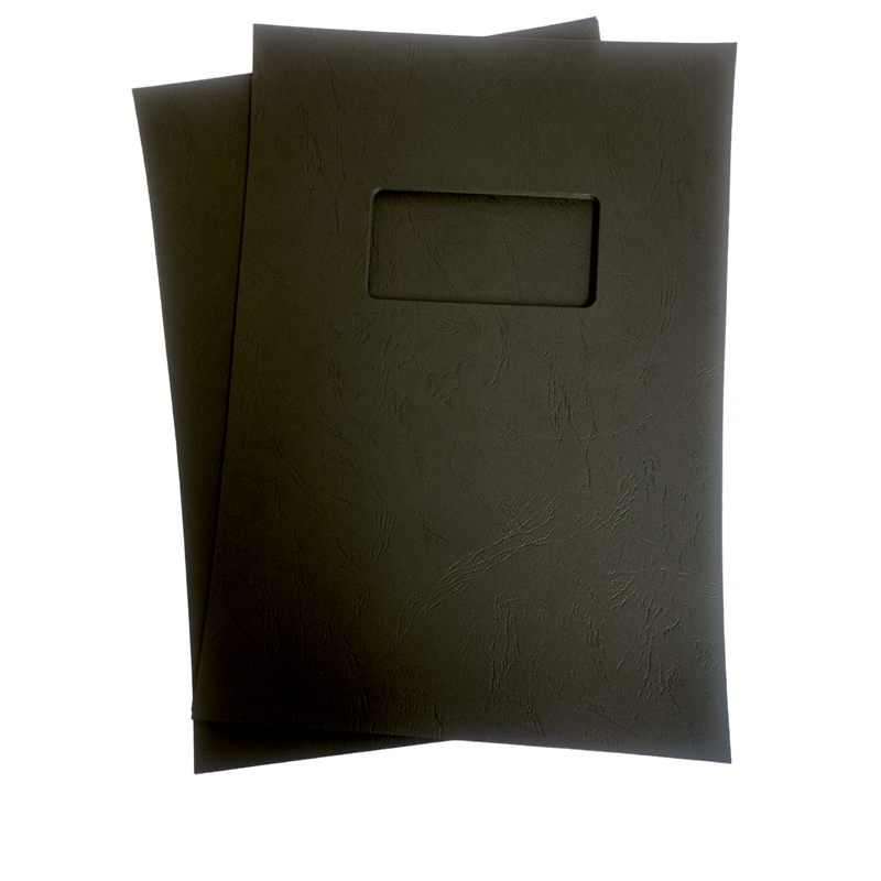 Load image into Gallery viewer, A4 Black Leathergrain Embossed Binding Covers Window Cut-out &amp; Plain (200)
