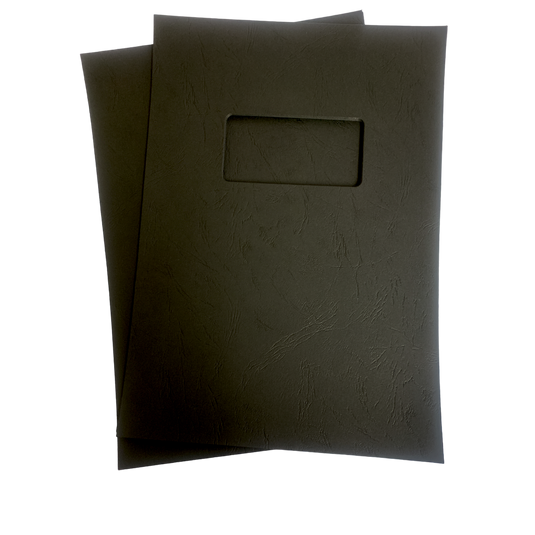A4 Black Leathergrain Embossed Binding Covers Window Cut-out & Plain (200)
