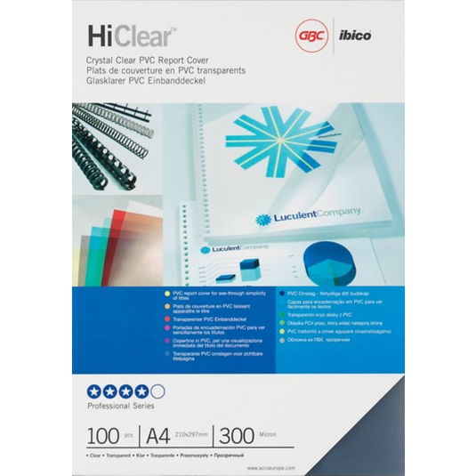 GBC HiClear PVC 300Micron Rigid Clear Binding Report Sheets (100) CE013080E