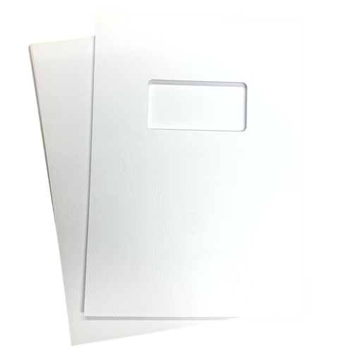 A4 White Leathergrain Binding Covers With Window Cut-Out & Plain 250gsm (500)