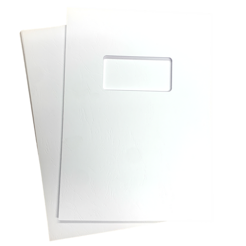 A4 White Leathergrain Binding Covers With Window Cut-Out & Plain (500)