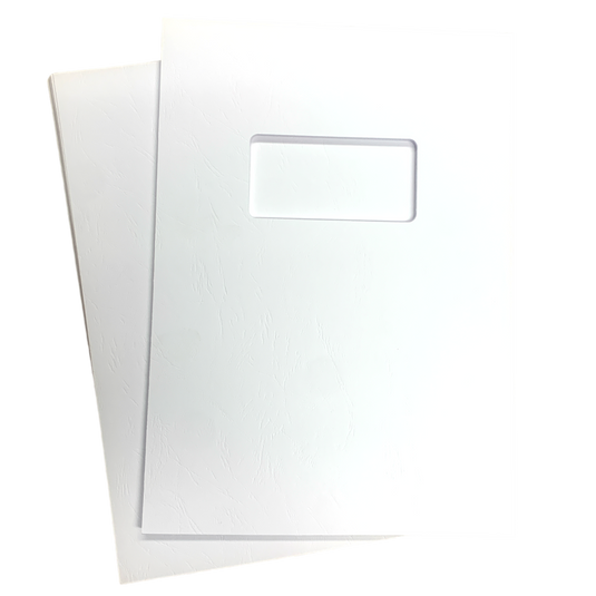 A4 White Leathergrain Binding Covers With Window Cut-Out & Plain 230gsm (200)