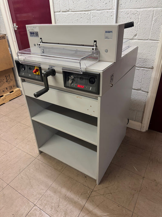 Used EBA 435 / IDEAL 4215 Electric Guillotine Including Floor-Cabinet Stand