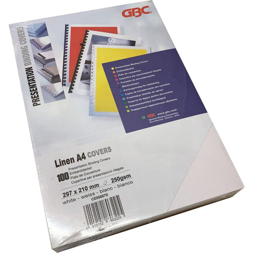 GBC LinenWeave Textured A4 White 250gsm Report Covers (100)