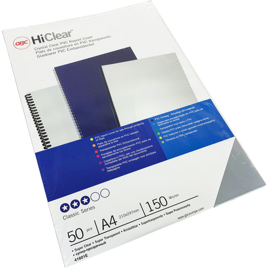 Branded GBC Super-Clear PVC 150Micron Clear Sheets (50) - 41601E