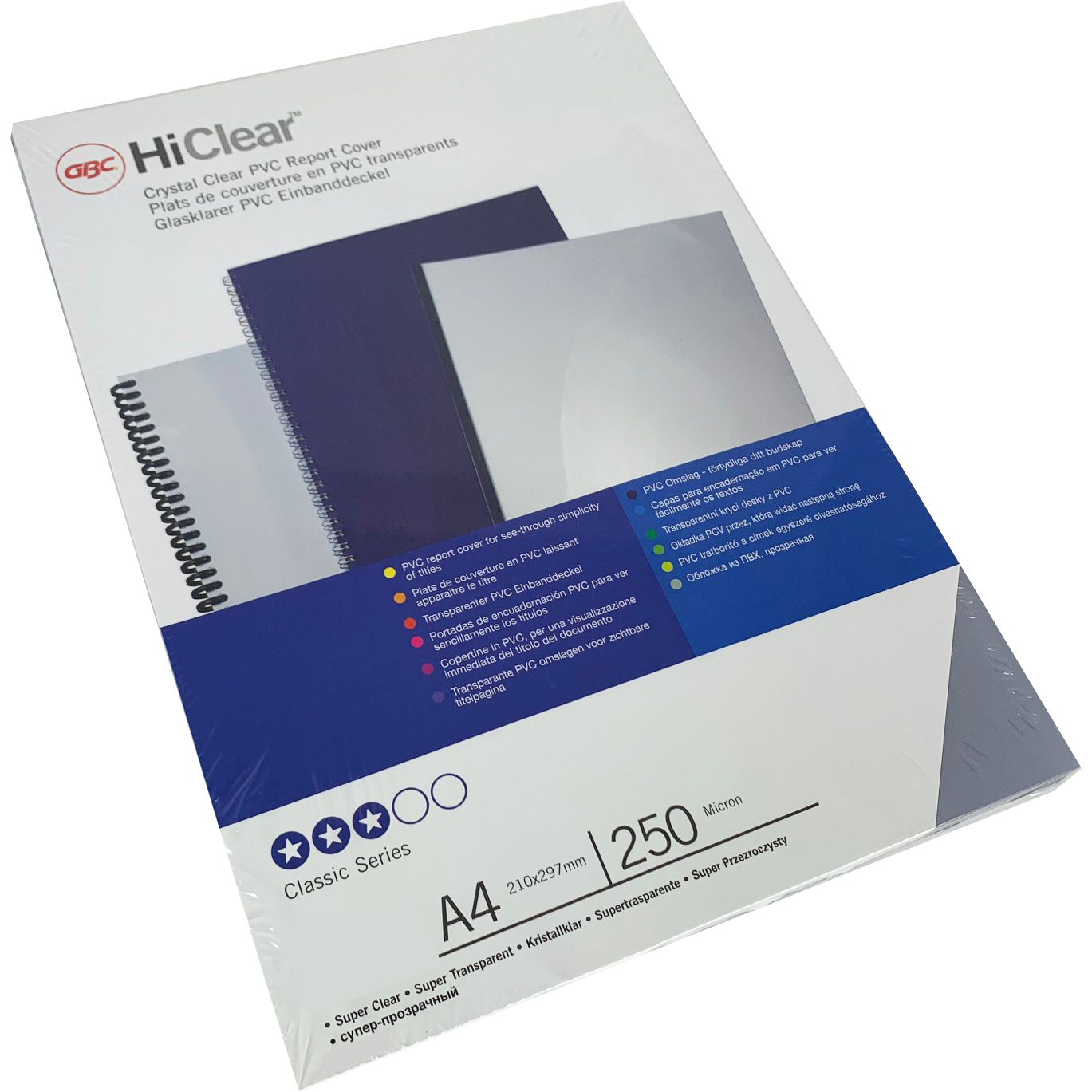 Branded GBC HiClear PVC 250Mic SuperClear Binding Covers Bulk Pk (1000