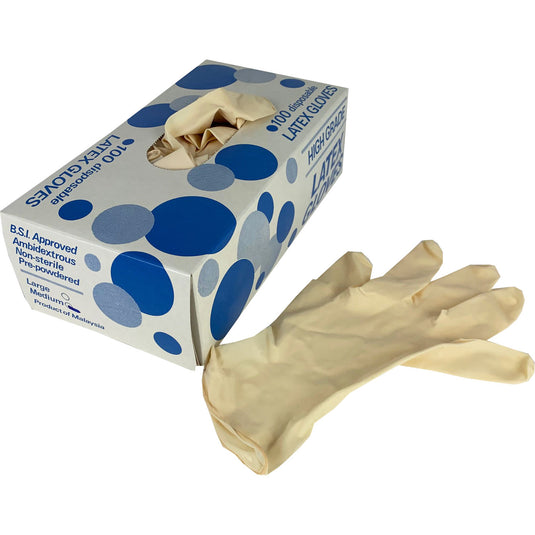 BSI Approved Ambidextrous Powdered Latex Gloves Medium (100)